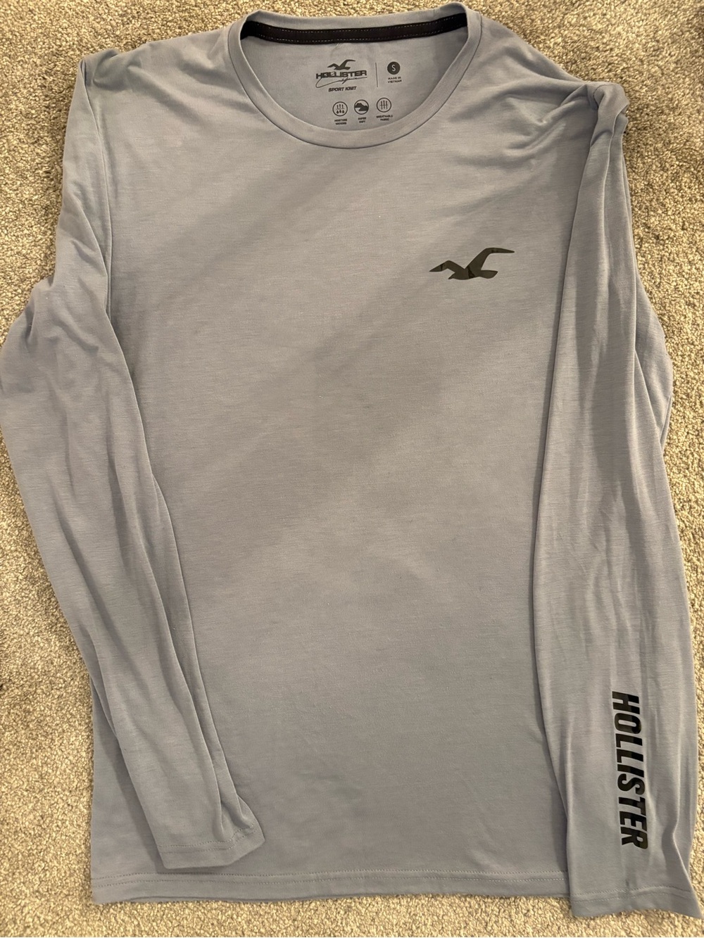 Hollister Men's Long-Sleeve Logo Tee — Light Blue/Gray